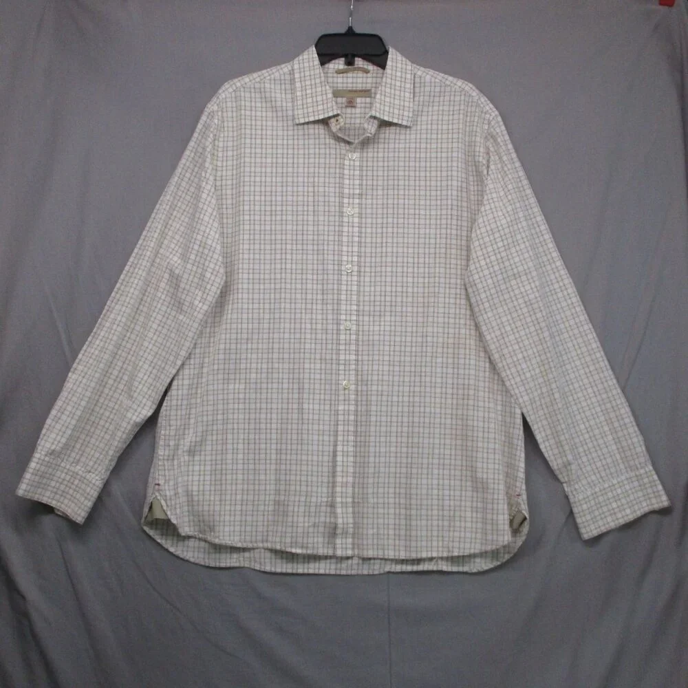 Banana Republic‎ Button Down Beige Plaid Men Size | 17-(17 1/2) - XL
